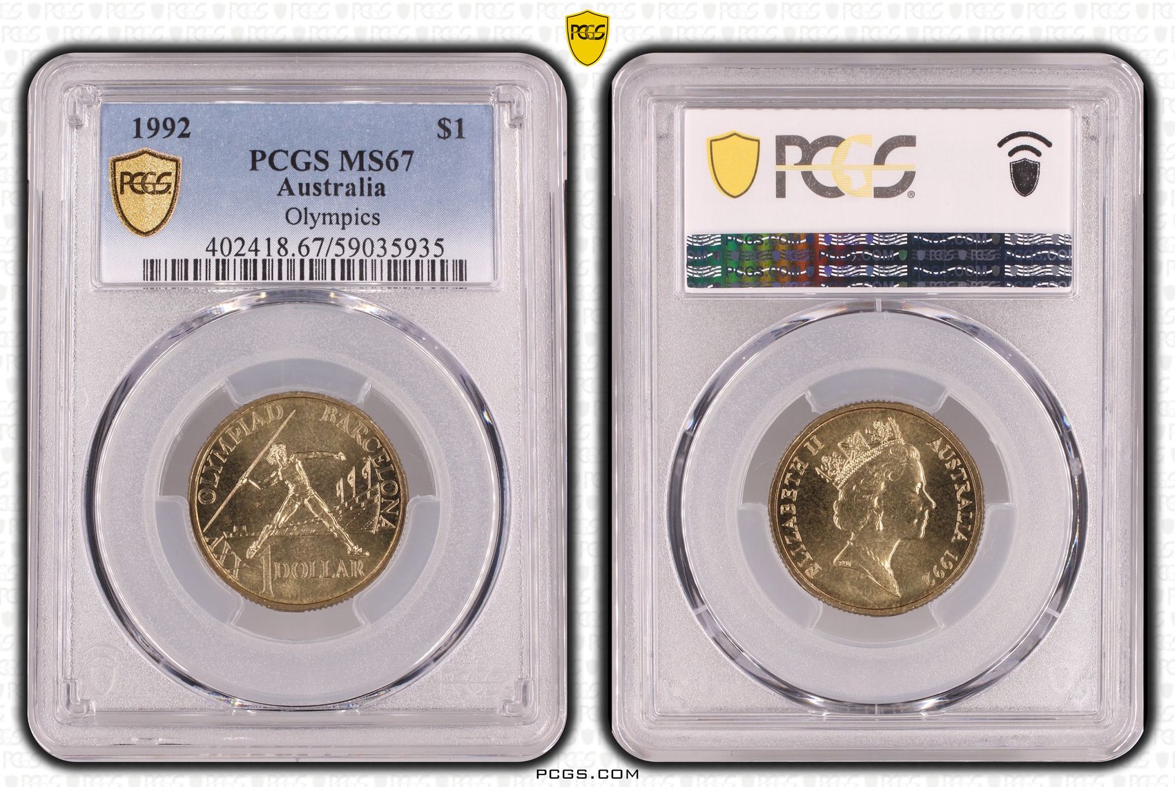 Olympics, One Dollar, 1992, PCGS MS67