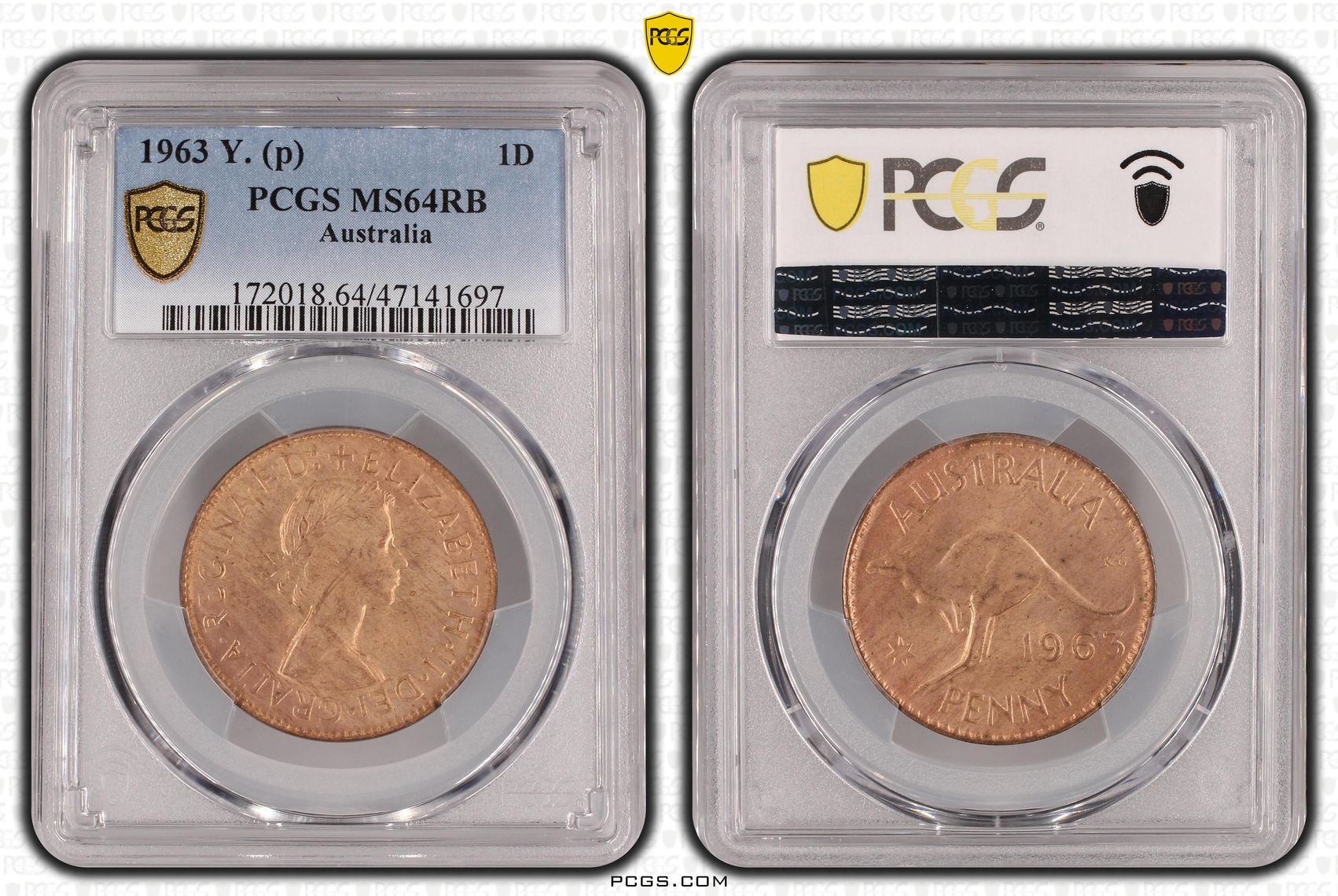 One Penny, 1963-Y., PCGS MS 64RB