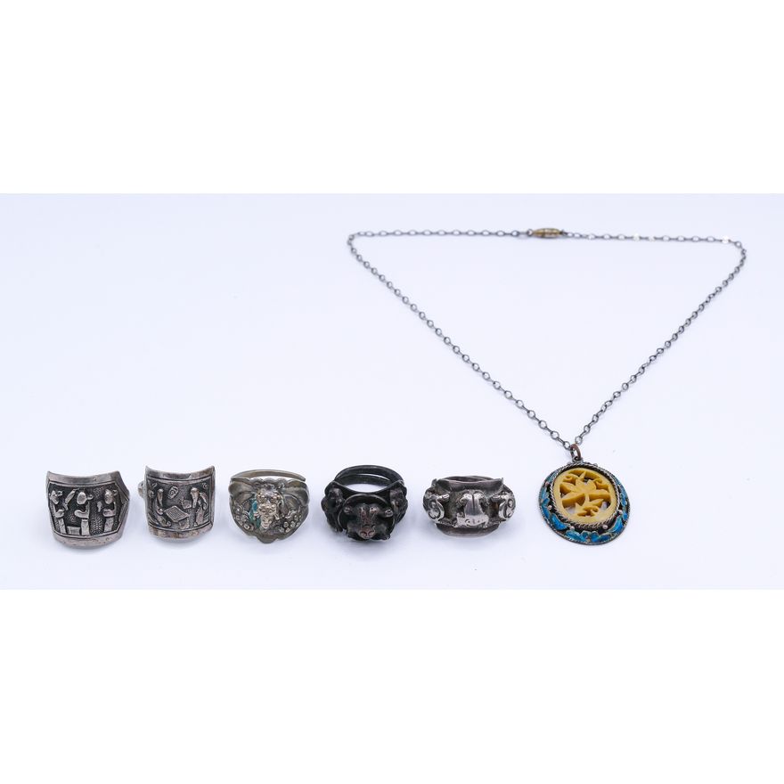 Box Old Chinese Silver Rings etc.
