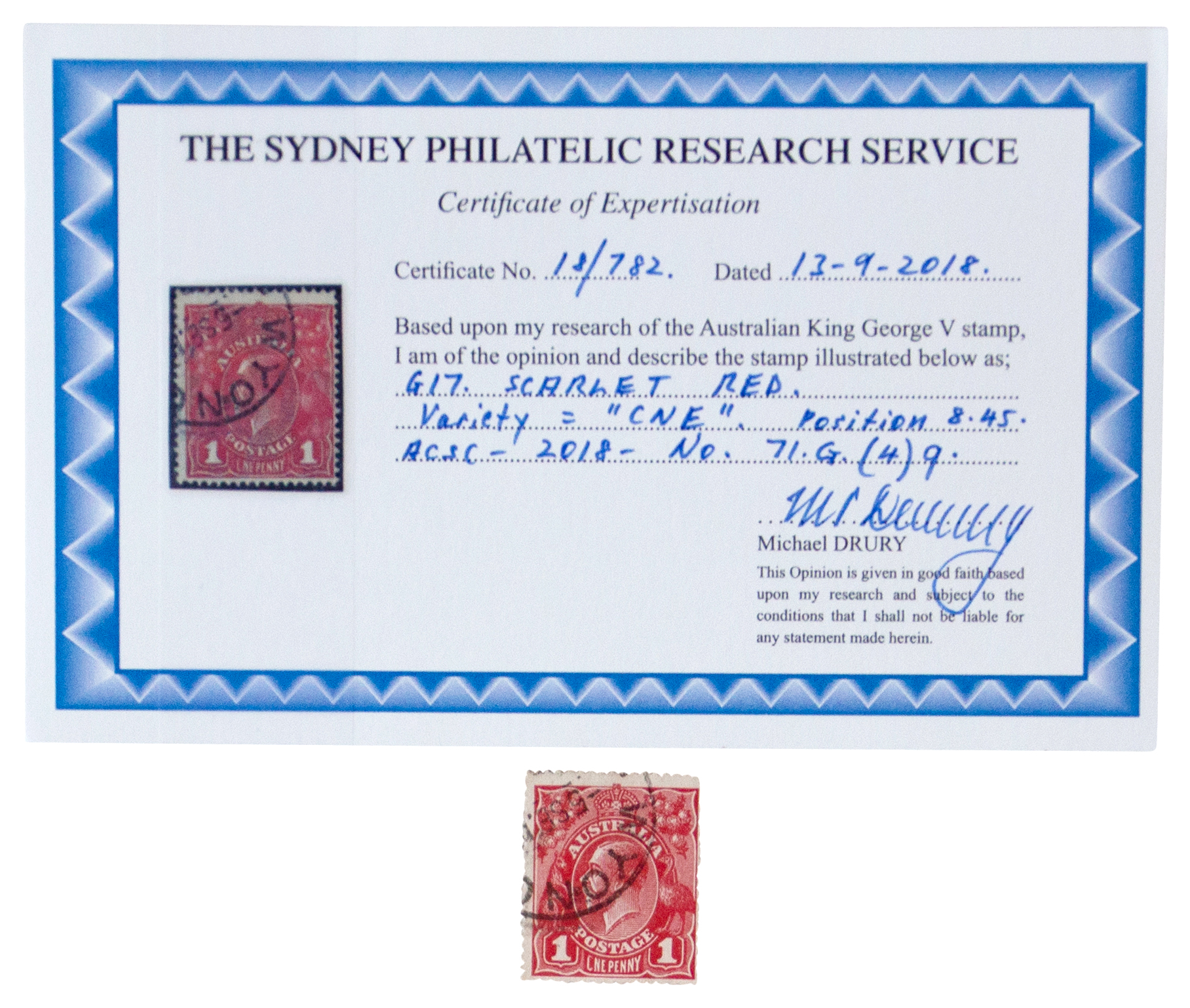 George V, 1d Red, 1918, VG