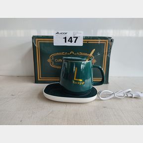 CLASSY ELECTRIC COFFEE WARMER COASTER AND MUG SET - GREEN -
