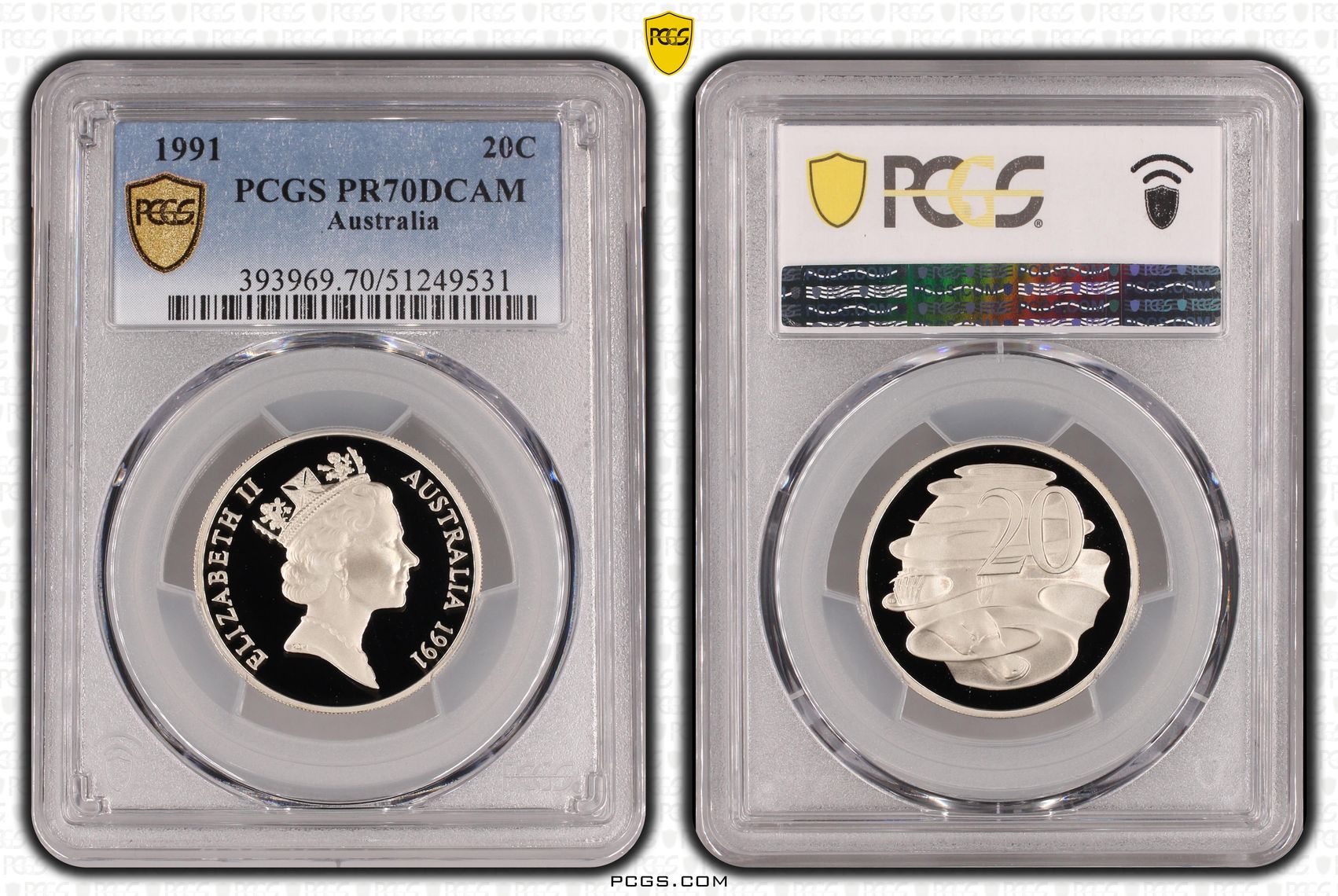 Twenty Cent, 1991, PCGS PR70DCAM