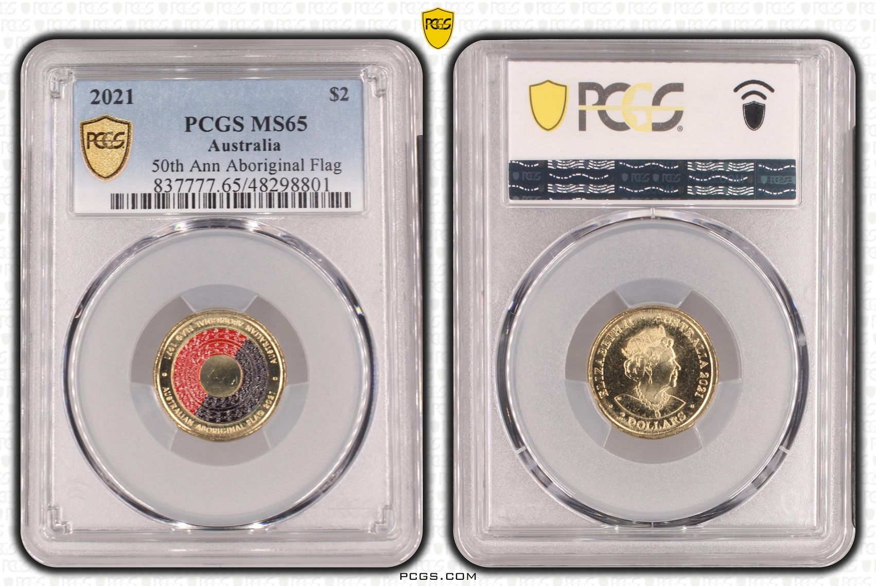 50th Ann Aboriginal Flag Colorized, Two Dollar, 2021, PCGS MS65