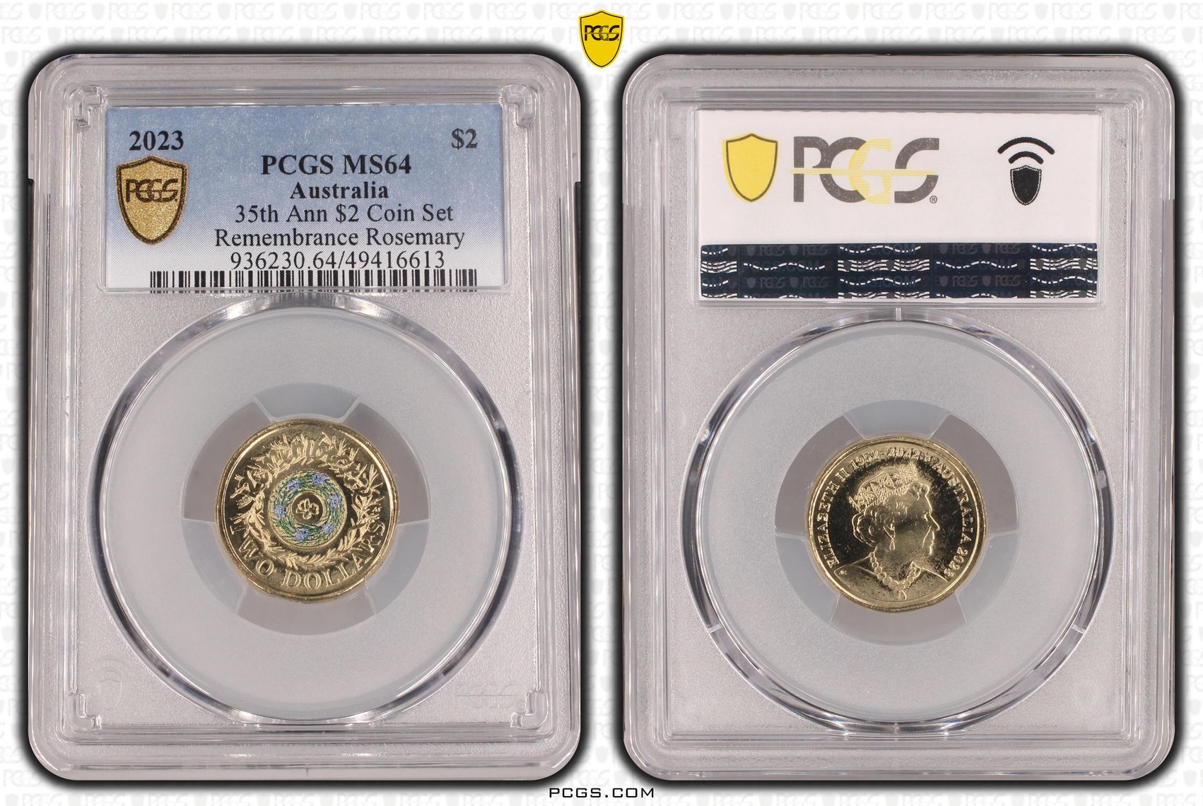 Elizabeth II, 35th Ann $2 Coin Set Remembrance Rosemary , Two Dollar, 2023, PCGS MS64
