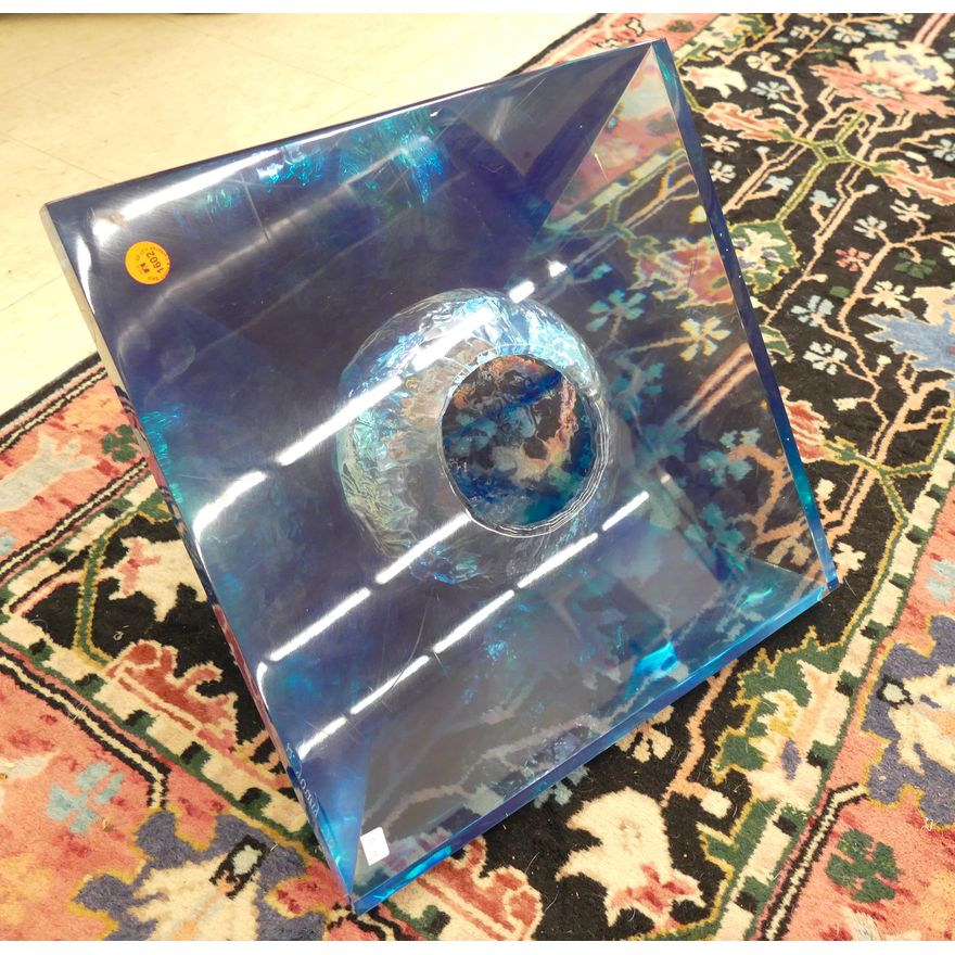 D. Young 1998 Blue Acrylic Sculptural Vessel 10''x15''