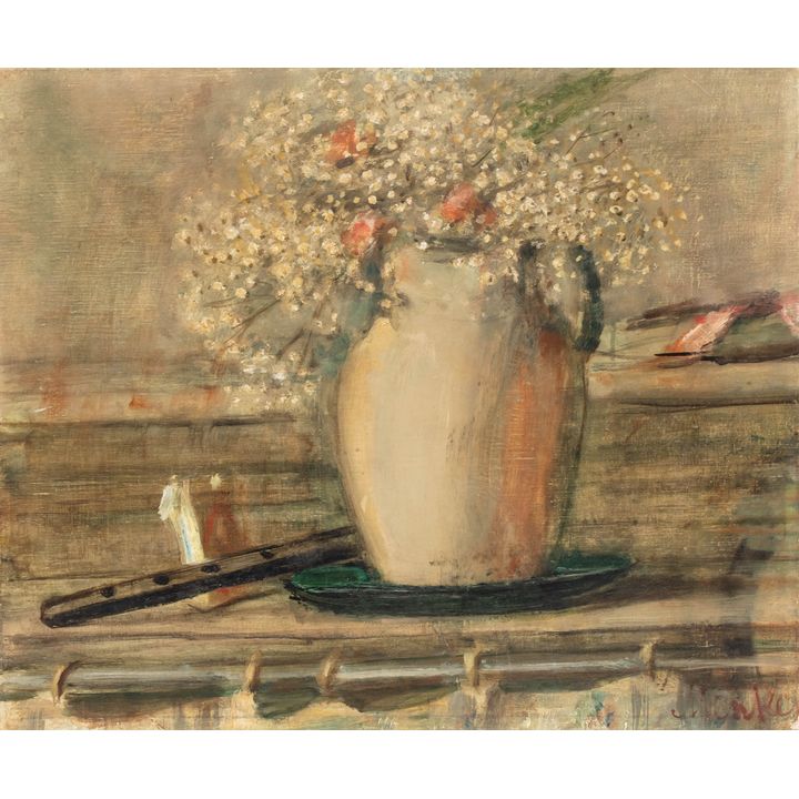 Zygmunt Menkes | Martwa natura z kwiatami i fletem, l. 20–30 XX w.