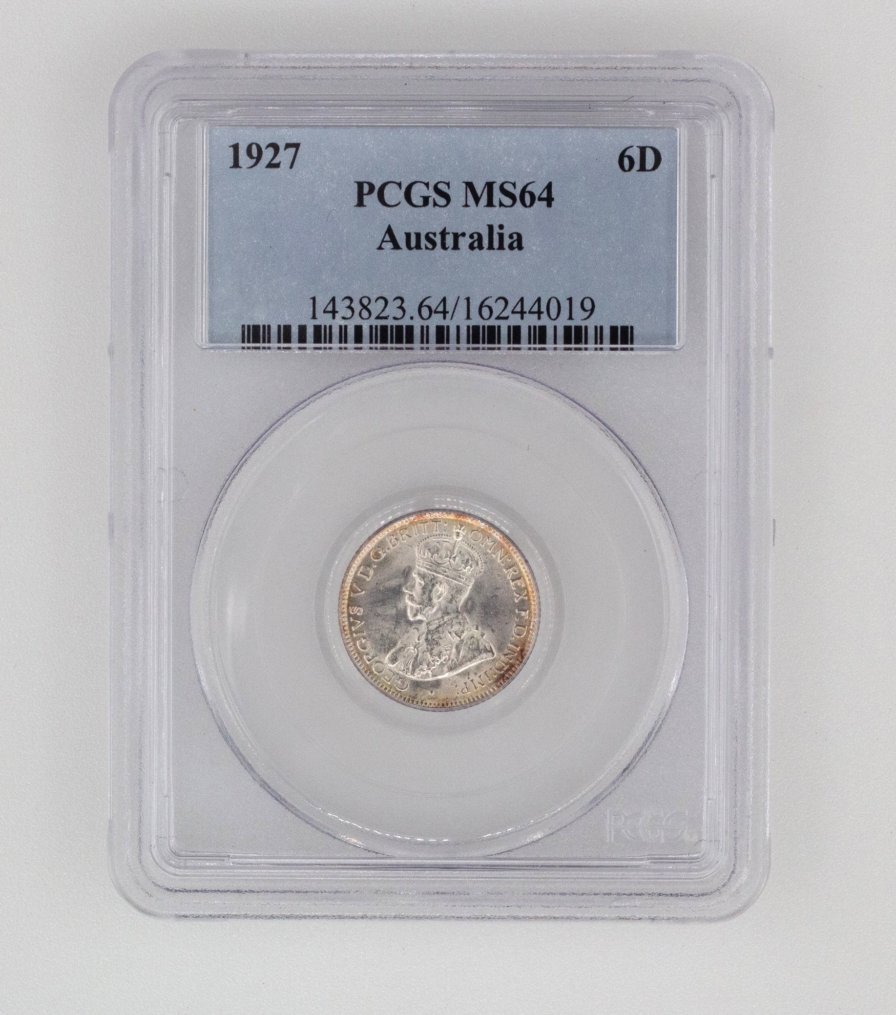 George V, Sixpence, MS64 , 1927-M