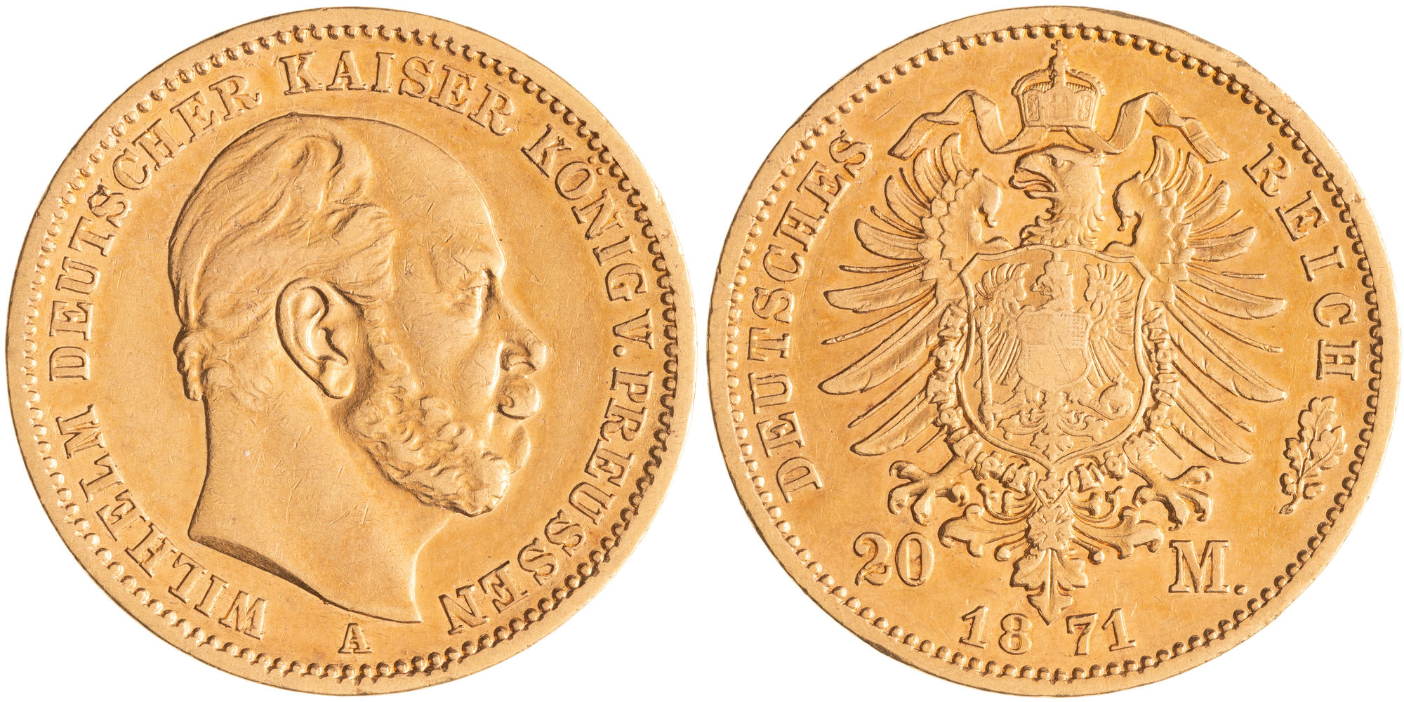 German States, Wilhelm I, Kingdom of Prussia, Twenty Mark, 1871-A, gVF
