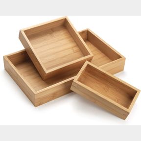 BAMBOO TRAY, BATHROOM VANITY TRAY, WOOD COUNTER TRAY, NATURAL WOODEN BASKET TRAY ORGANIZER FOR BATHROOM/KITCHEN COUNTERTOP, SET OF