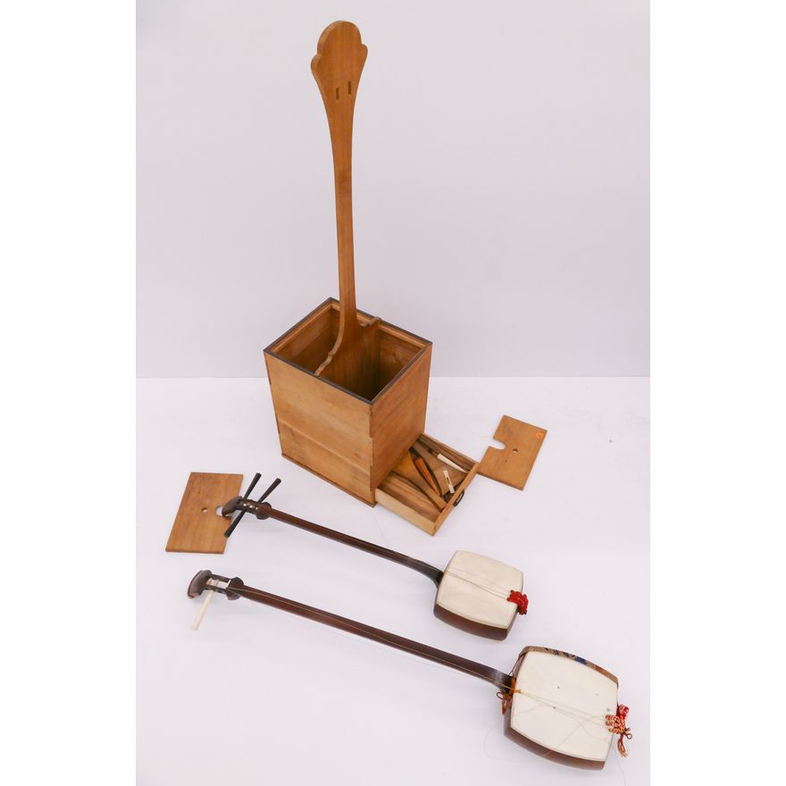 Pair of Old Japanese Shamisen