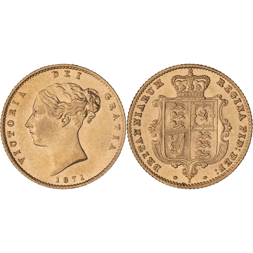 Victoria, Shield Reverse - Young Head, Half Sovereign, 1871-S,  EF