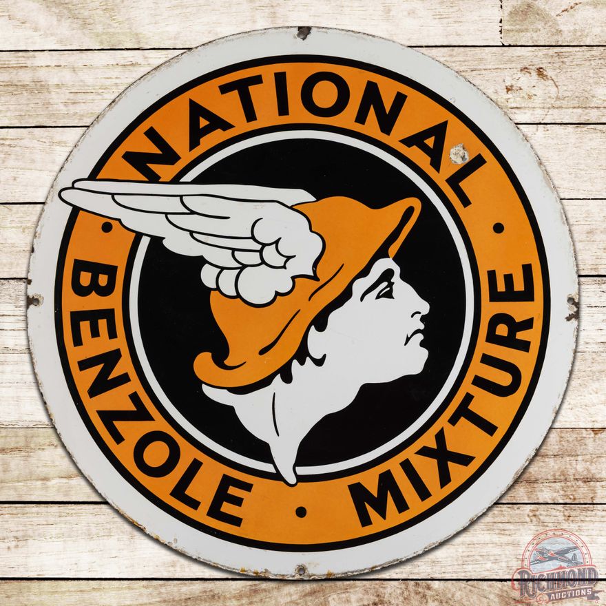 National Benzole Mixture 30" Double Sided Porcelain Sign w/ Logo