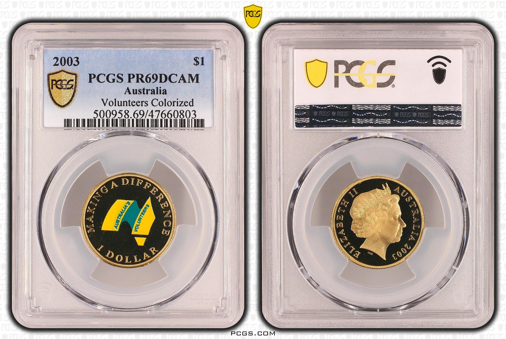 Elizabeth II, Volunteers Colorized, One Dollar, 2003, PCGS PR69DCAM