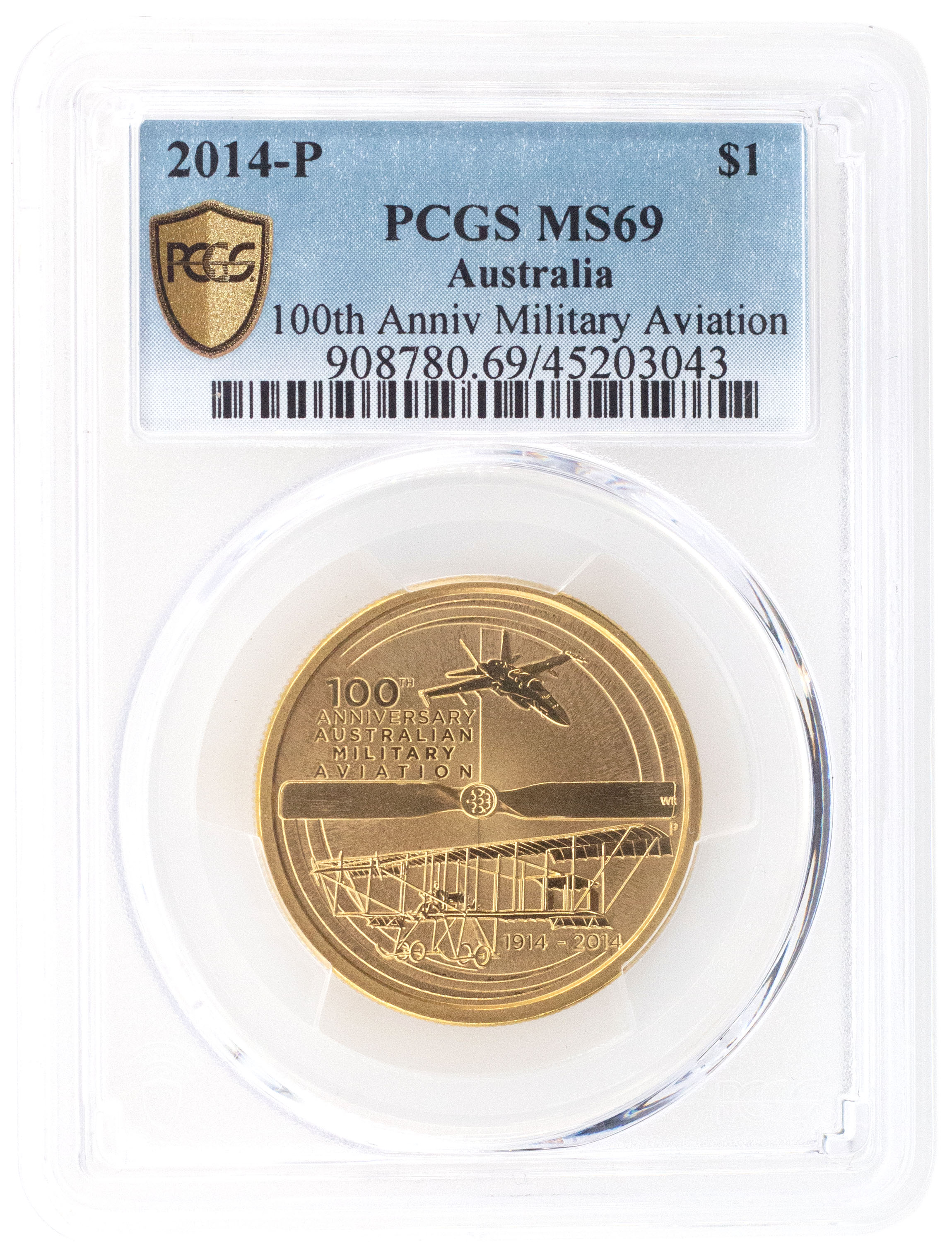 2014-P Australia One Dollar, $1 100th Anniv Military Aviation PCGS - MS69 POP 1/0 -043