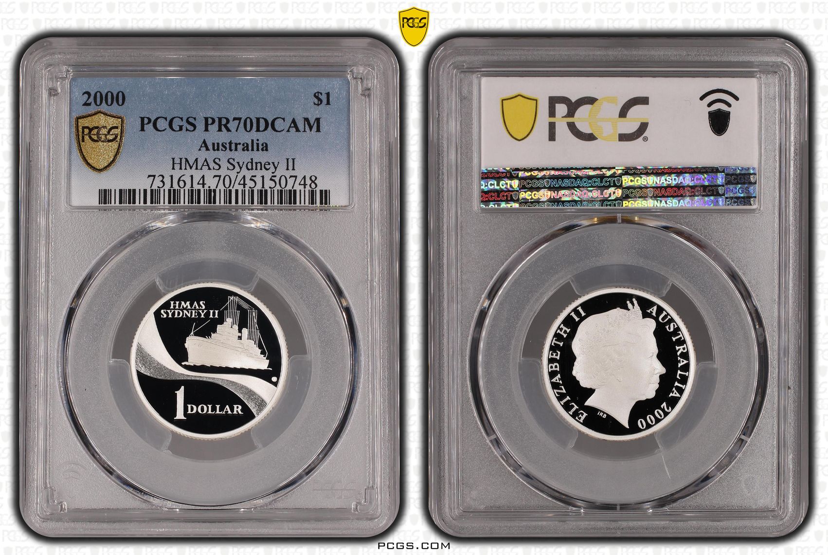 2000 Australia One Dollar, $1 Silver HMAS Sydney II PCGS - PR70DCAM POP 20/0 -748