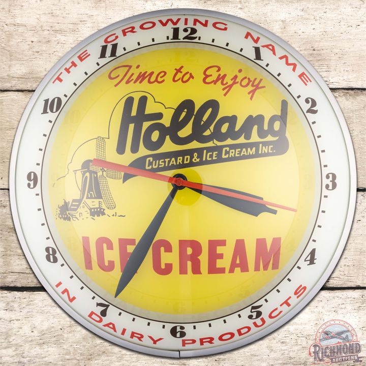 Holland Ice Cream 15" Double Bubble Advertising Clock w/ Windmill
