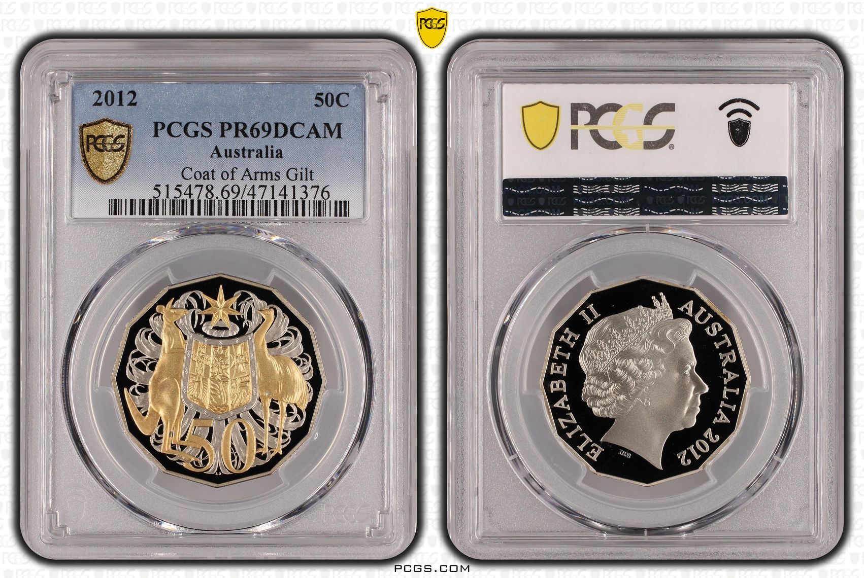 Elizabeth II, Coat of Arms Gilt, Fifty Cent, 2012, PCGS PR69DCAM