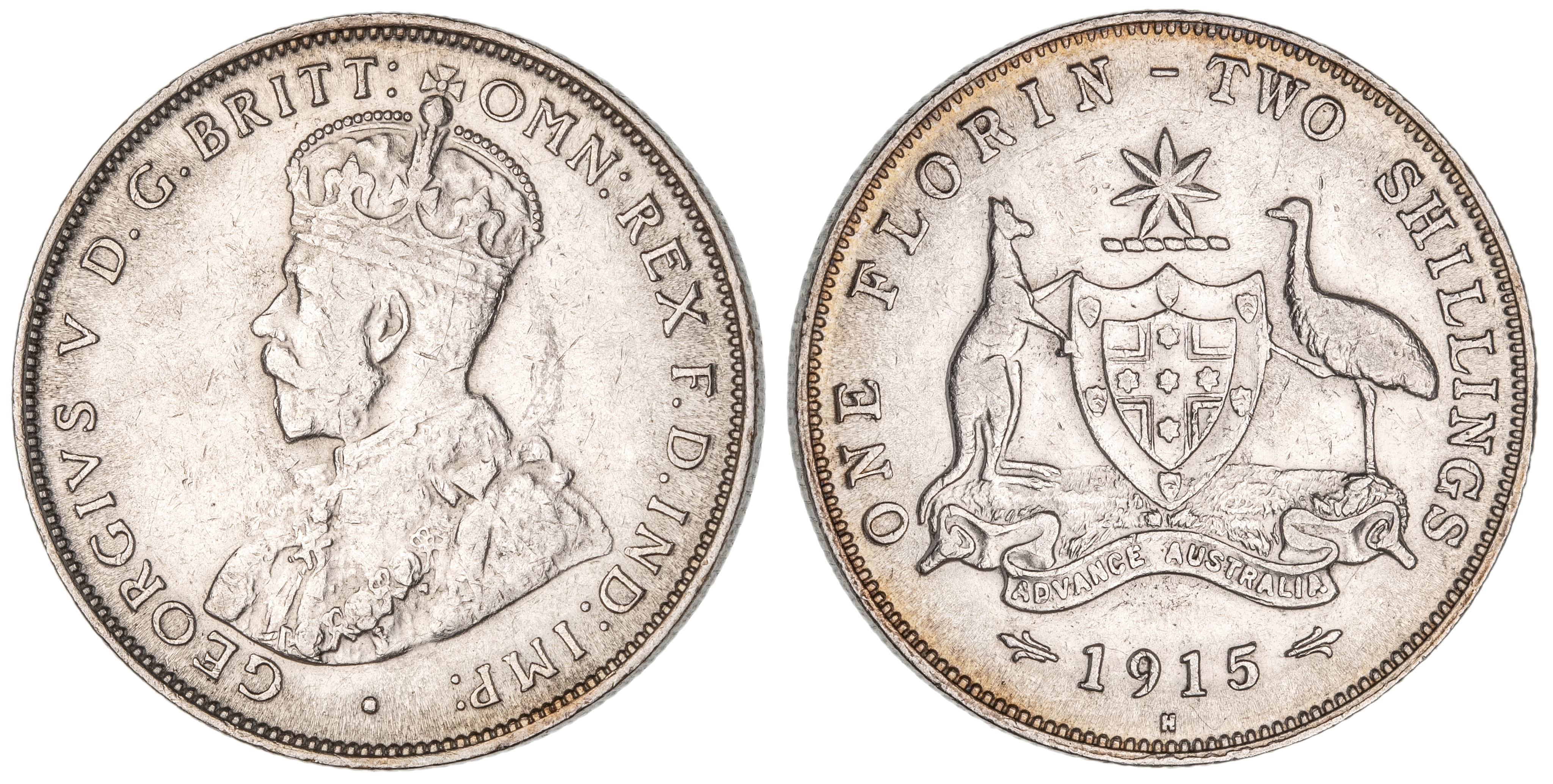 George V, Florin, 1915-H, gVF