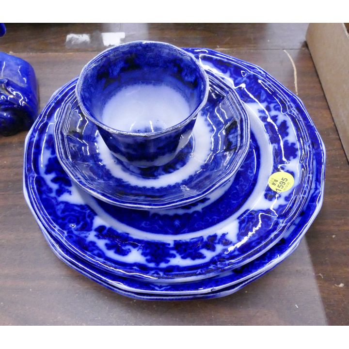 5pc Antique Deep Flow Blue Dishes