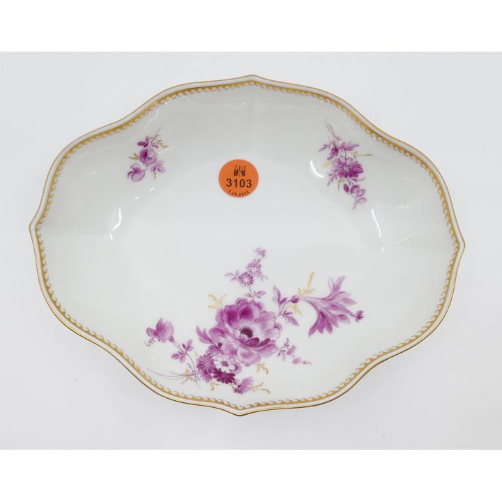 Meissen Pink Flower Porcelain Small Oval Sweet Meat Dish- 7.25"