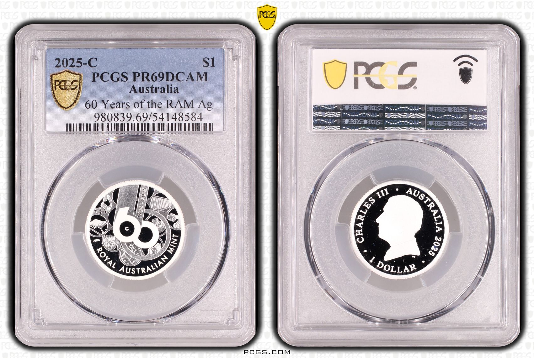 60 Years of the RAM Silver, One Dollar, 2025-C, PCGS PR69DCAM