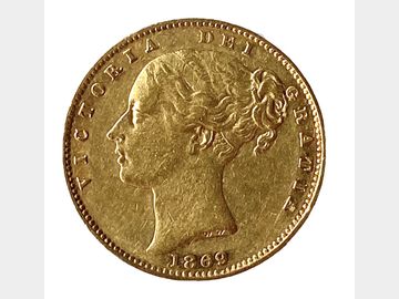 1869 Queen Victoria Young Head London Mint #Die 34 Shield Gold Sovereign