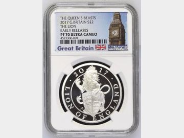 2017 QUEENS BEASTS PROOF 1oz SILVER 2 POUND COIN PF70 UCAM TOP POP!