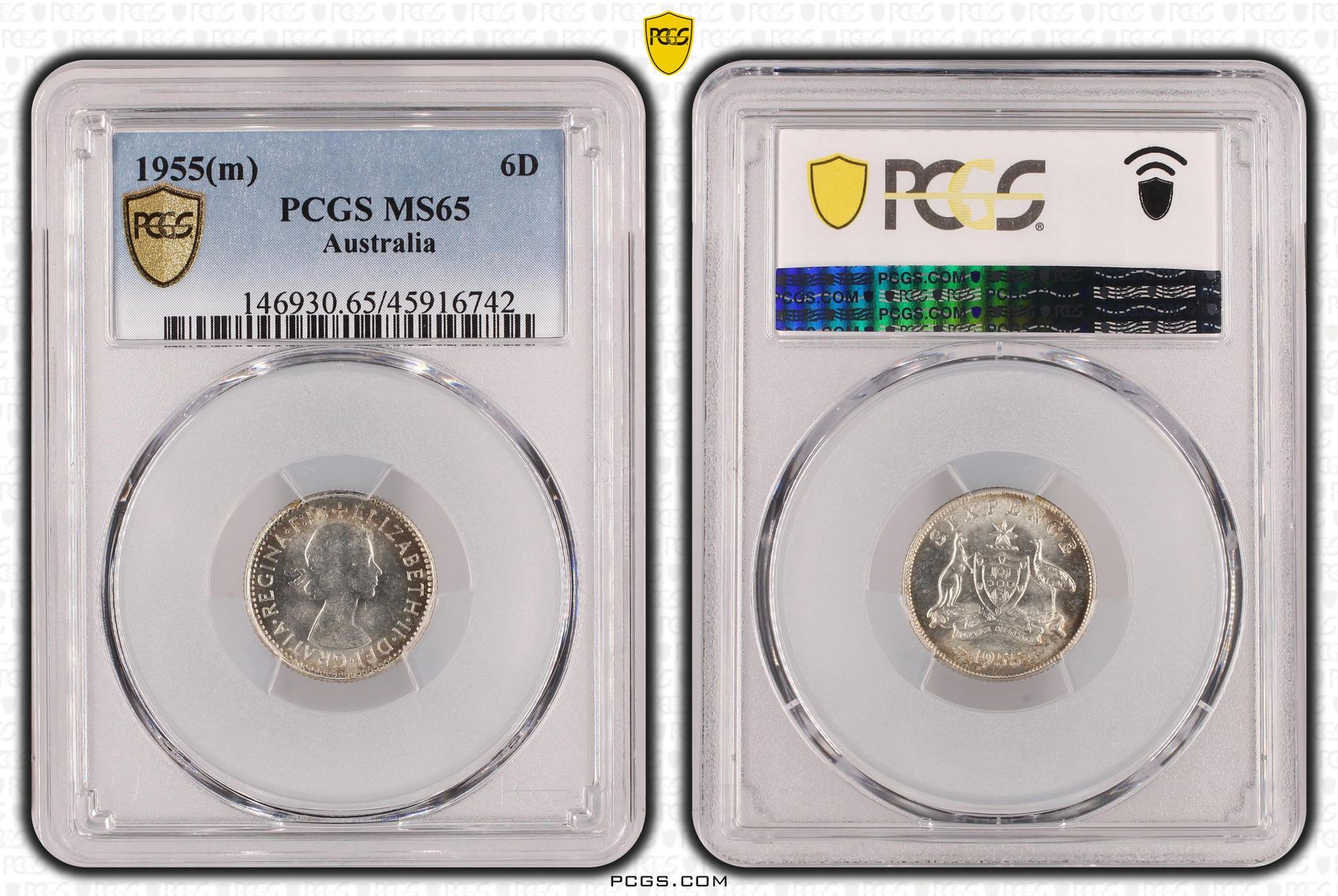 1955(m) Australia Sixpence PCGS - MS65 -742