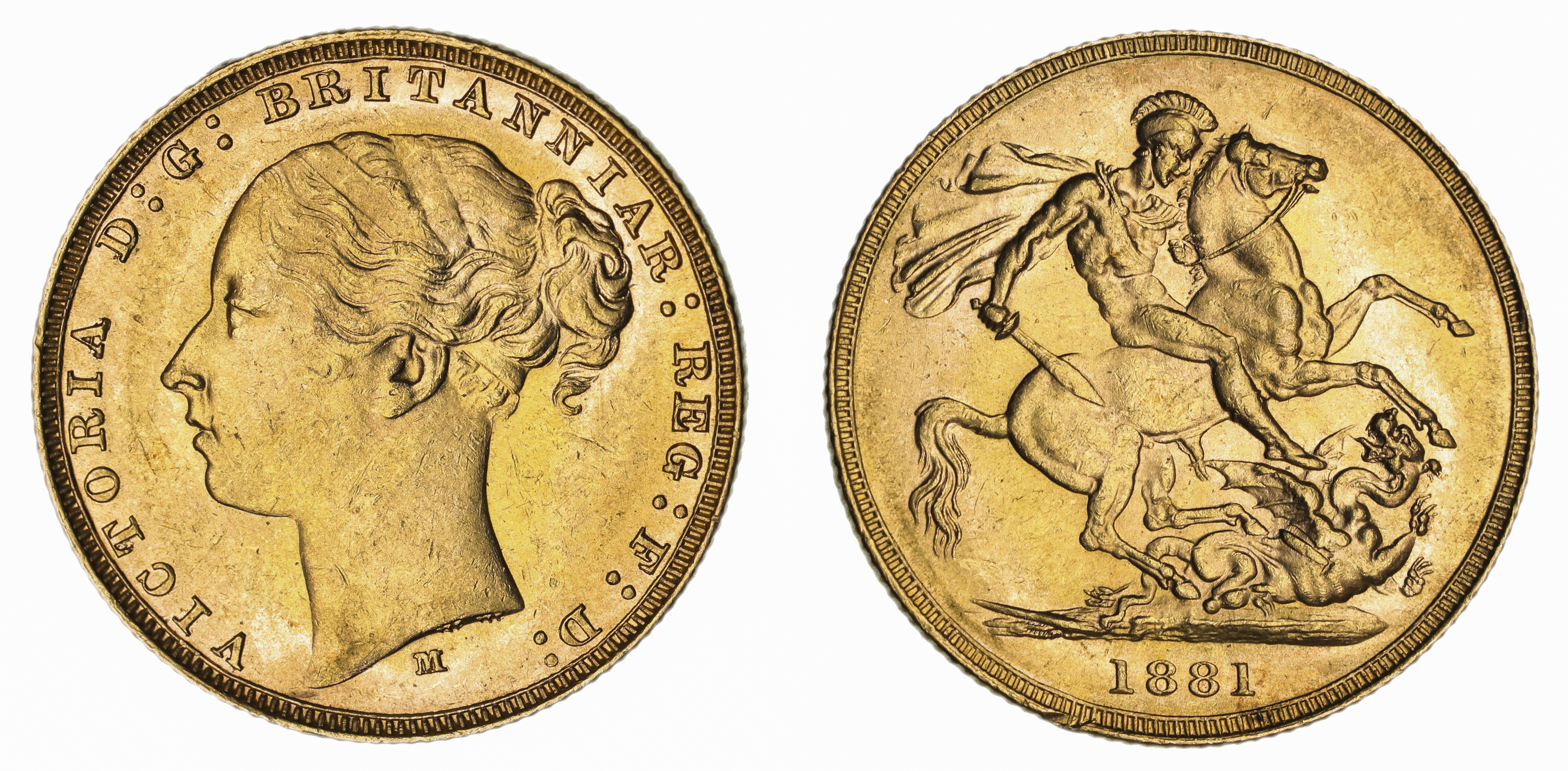 Victoria, St. George Reverse - Melbourne Mint - Young, Sovereign, 1881, gEF