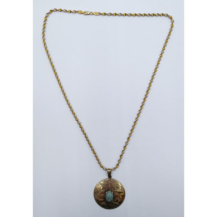 Box Siam Gold Wash Sterling Pendant Necklace with Jade