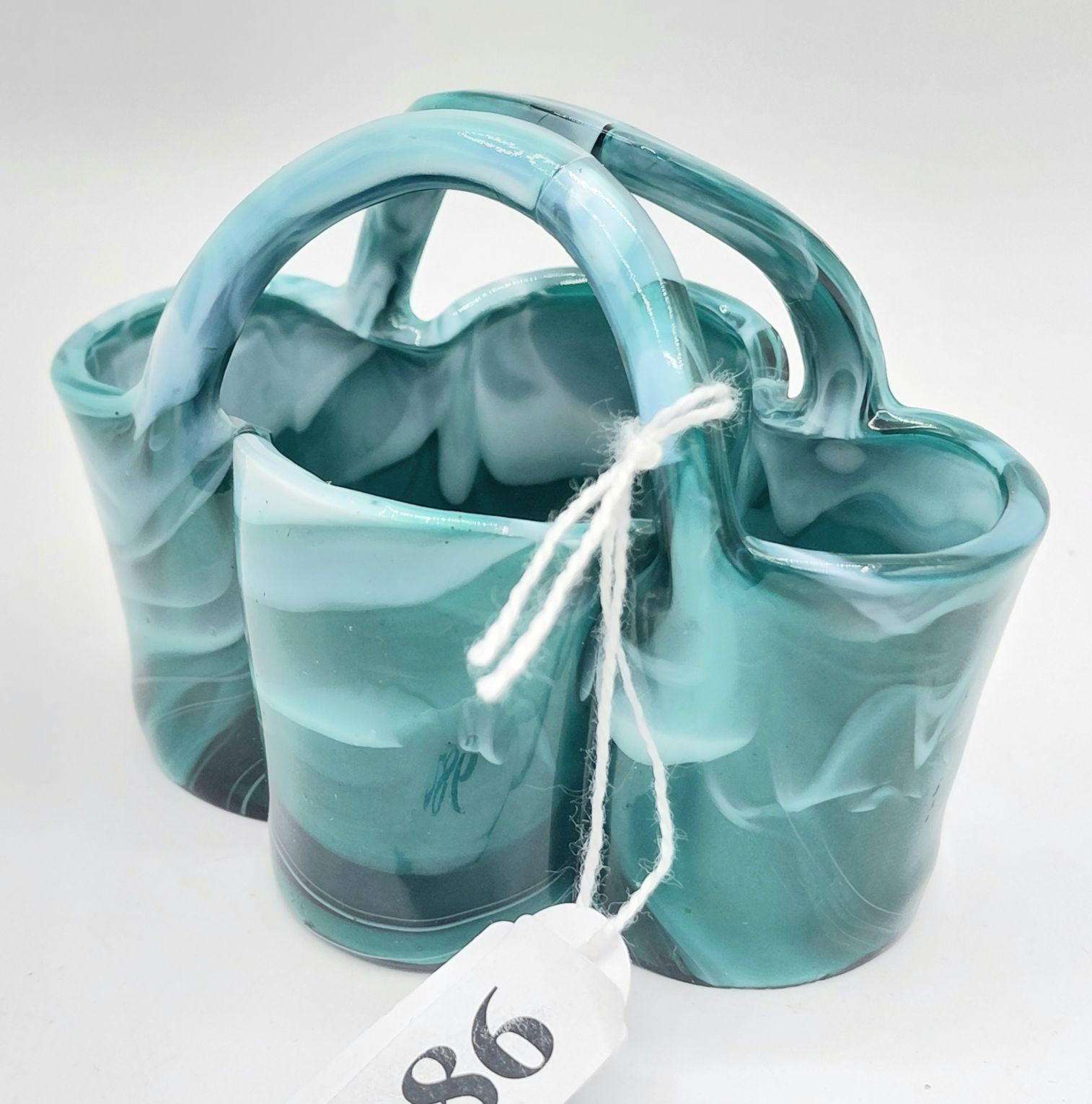 286 · GREEN MALACHITE SLAG GLASS BASKET