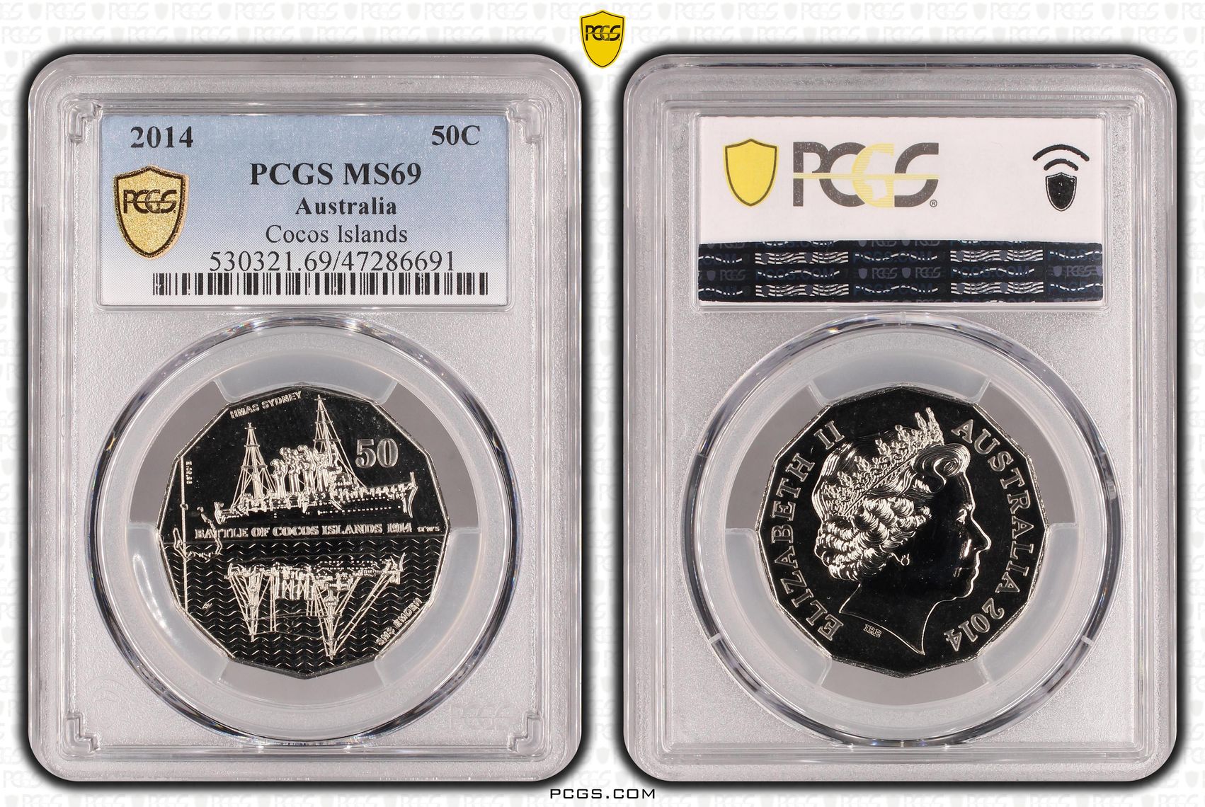 Elizabeth II, Cocos Islands, Fifty Cent, 2014, PCGS MS69