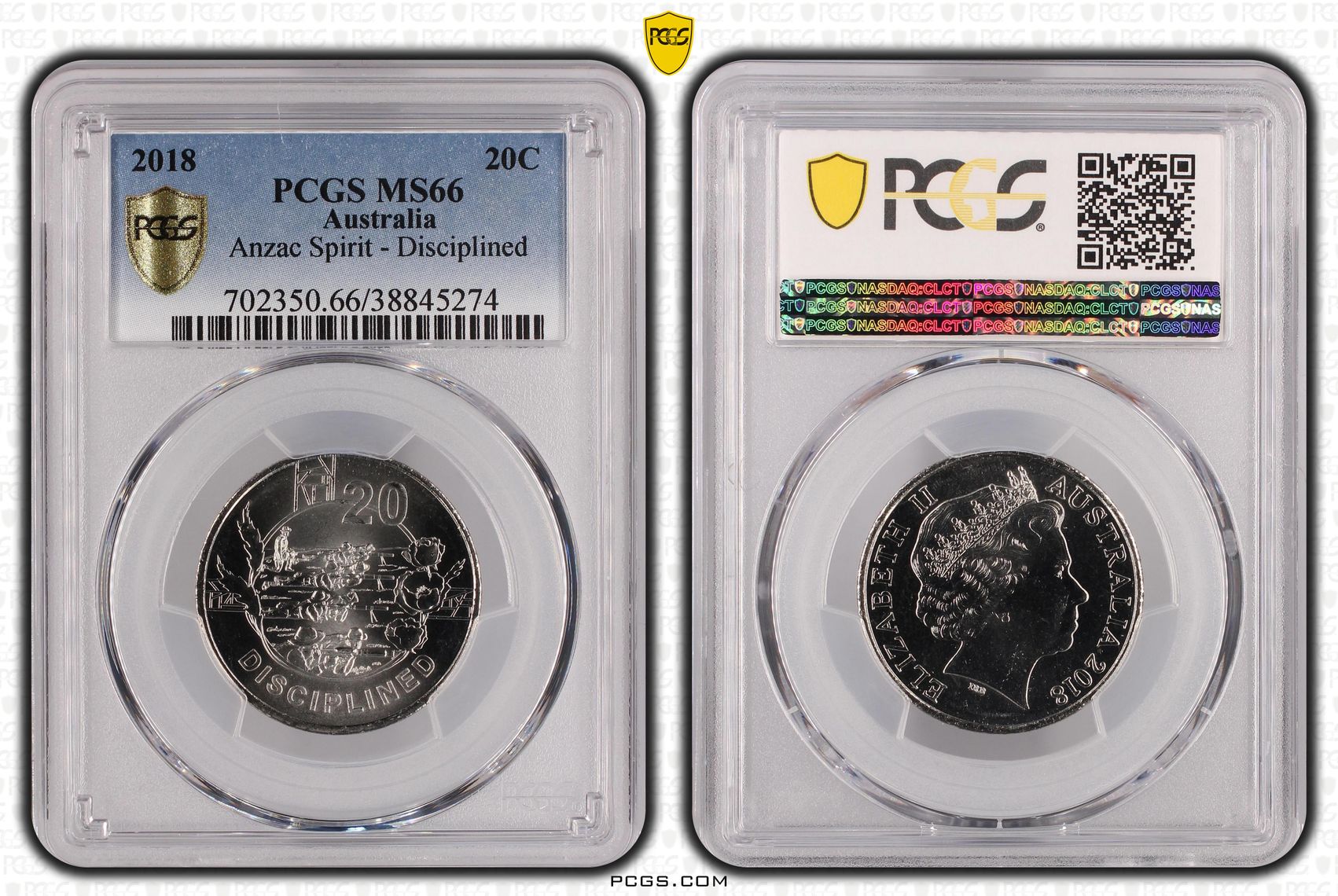 2018 Australia Twenty Cent, 20c Anzac Spirit - Disciplined PCGS - MS66 -274