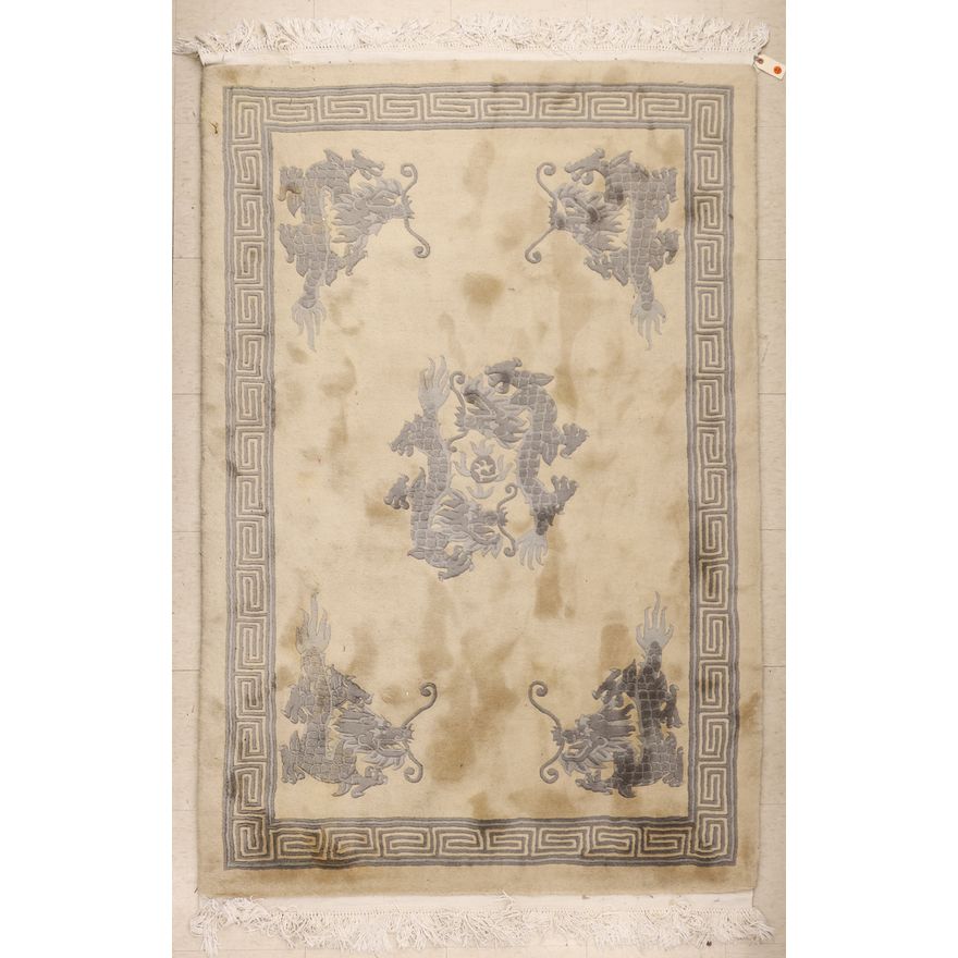 Chinese Sculpted Wool Dragon Rug 4'x6'