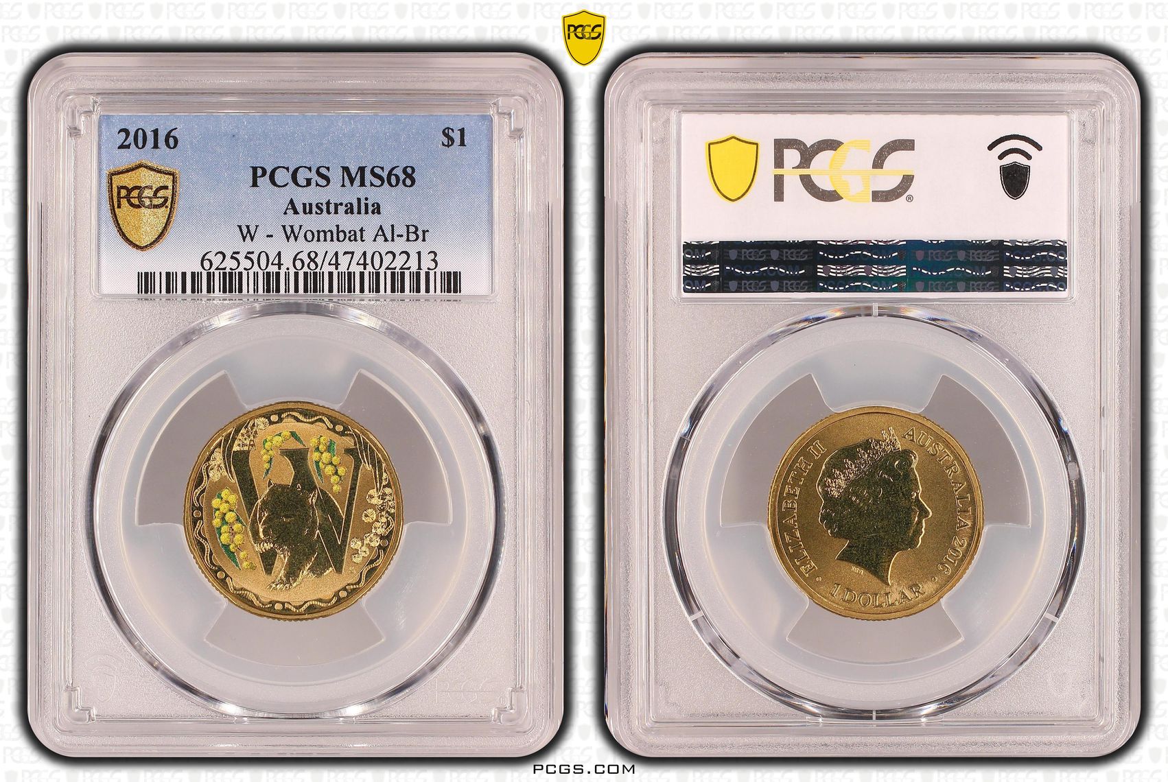 W - Wombat Al-Br, One Dollar, 2016, PCGS MS 68