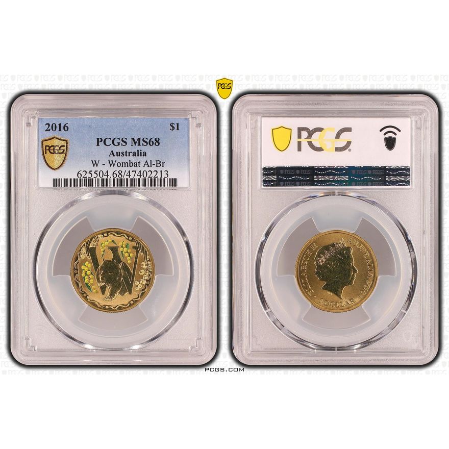 W - Wombat Al-Br, One Dollar, 2016, PCGS MS 68