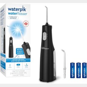 WATERPIK CORDLESS WATER FLOSSER, BATTERY OPERATED & PORTABLE FOR TRAVEL & HOME, CDA VALIDATED CORDLESS EXPRESS, WATERPROOF, BLACK