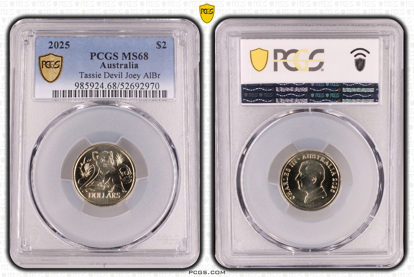 Tassie Devil Joey AlBr, Two Dollar, 2025, PCGS MS68