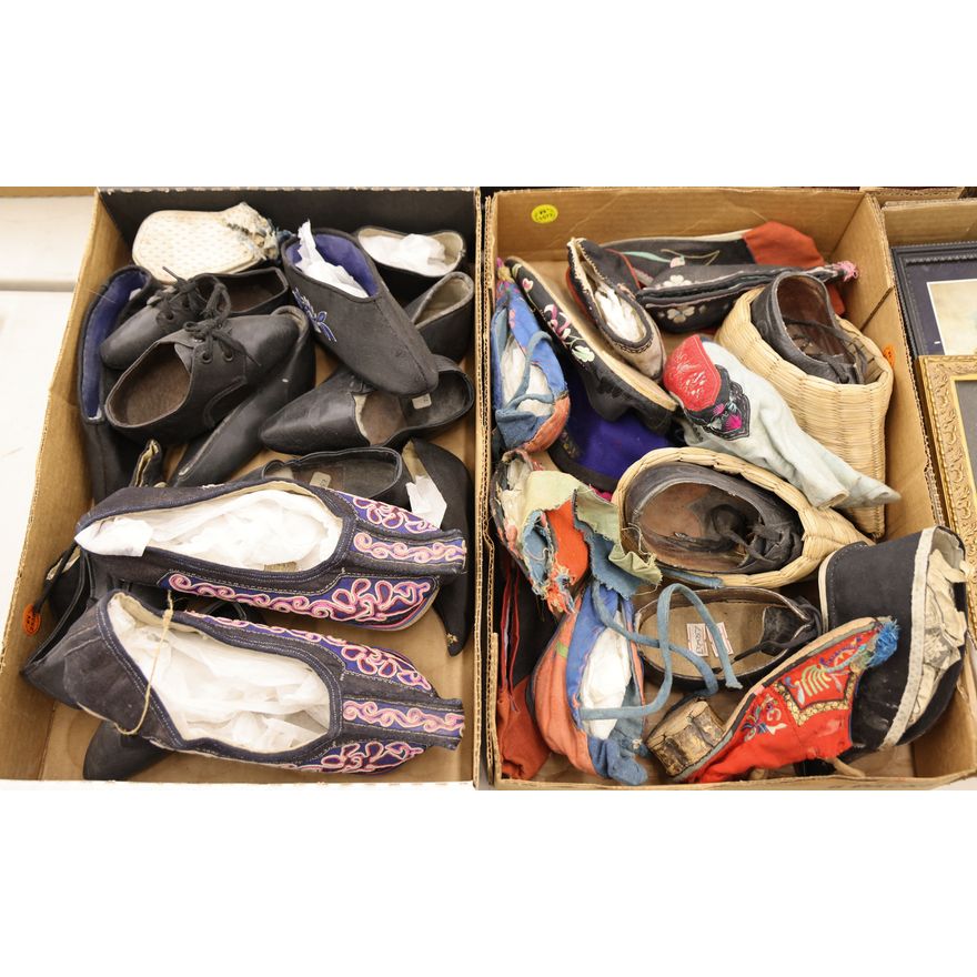2 Boxes Antique Chinese Silk Child's Shoes