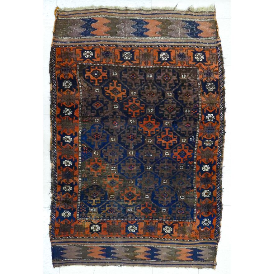 Antique Beluch Oriental Rug 5'9''x3'4'' - Heavy wear