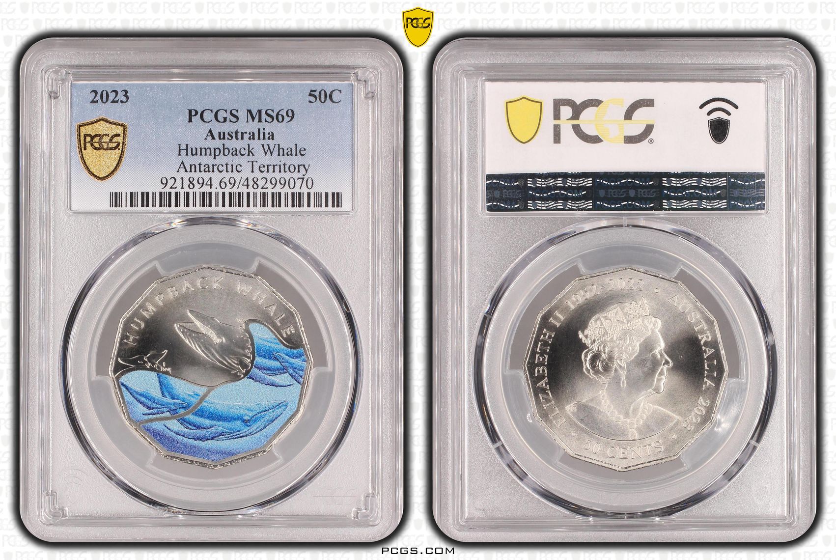 Humpback Whale Colorized, Fifty Cent, 2023, PCGS MS69