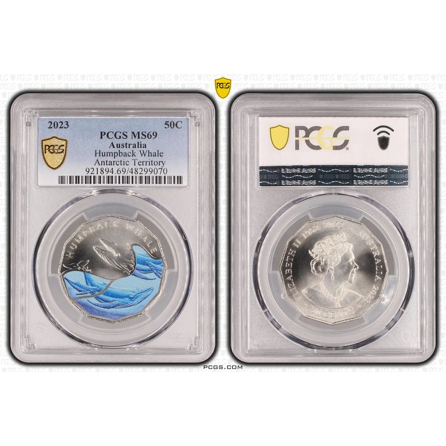 Humpback Whale Colorized, Fifty Cent, 2023, PCGS MS69