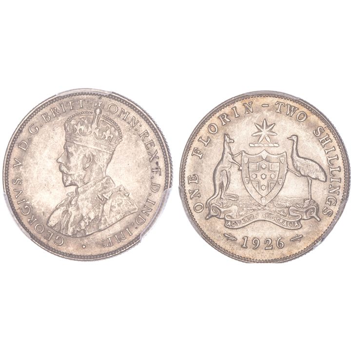 George V, Florin, 1926, PCGS AU 58