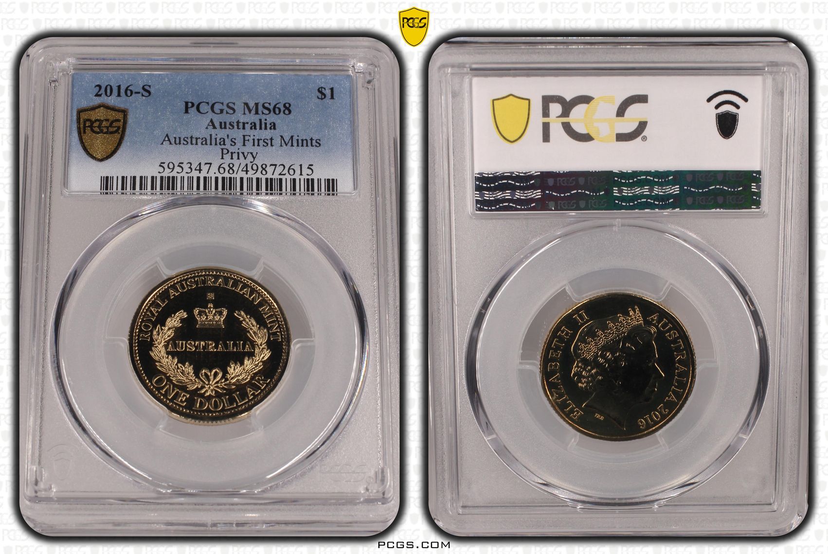 251 · Elizabeth II, Australia's First Mints - Privy  POP 5/0, One Dollar, 2016-S, PCGS MS68