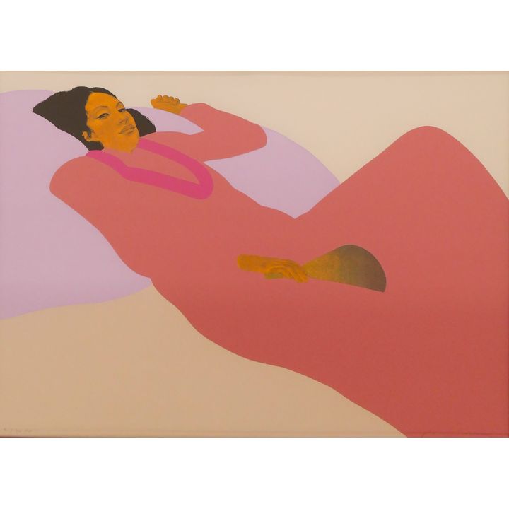 Pegge Hopper (b.1936, Hawaii) Serigraph of Hawaiian Lady with Fan. Printer's Proof Edition 9/34.