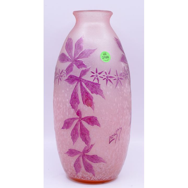Legras French Cameo Glass Pink Art Deco Vase- 11.5''