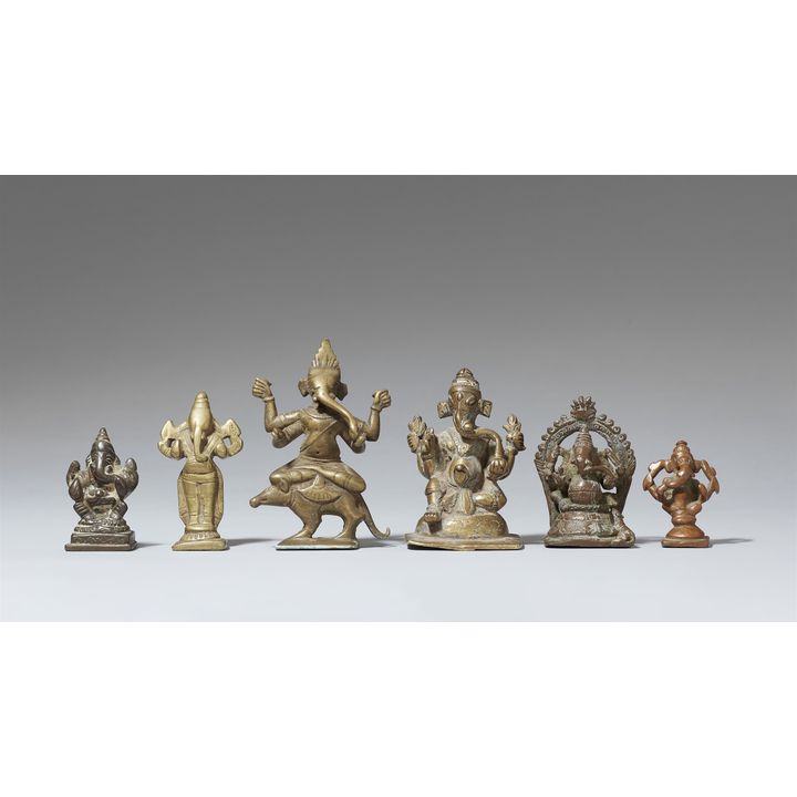 Six Indian copper alloy figures of Ganesha. Various regions. 19th century and earlier