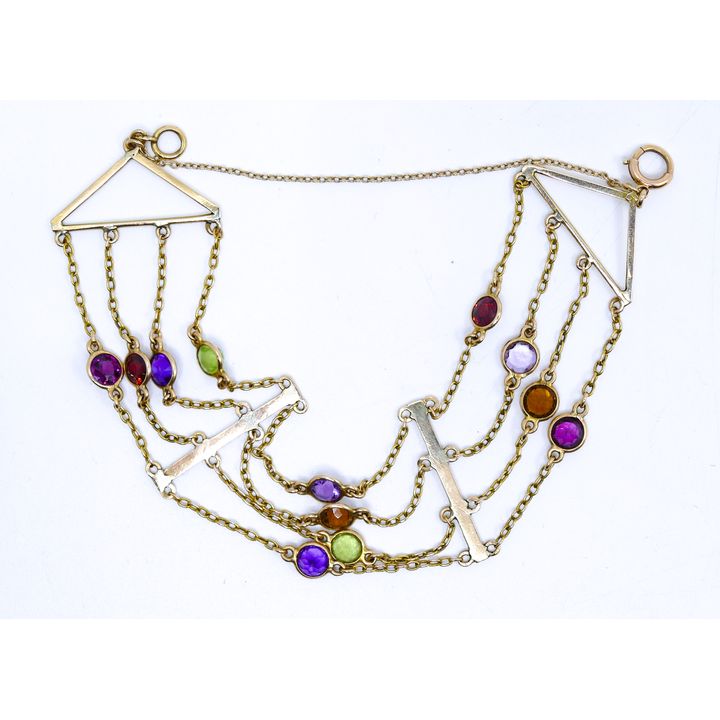 10k Multi-Strand Gemstone Bracelet 6'' - 8.7 Grams TW
