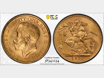 1923 GEORGE V PERTH MINT GOLD SOVEREIGN MS62