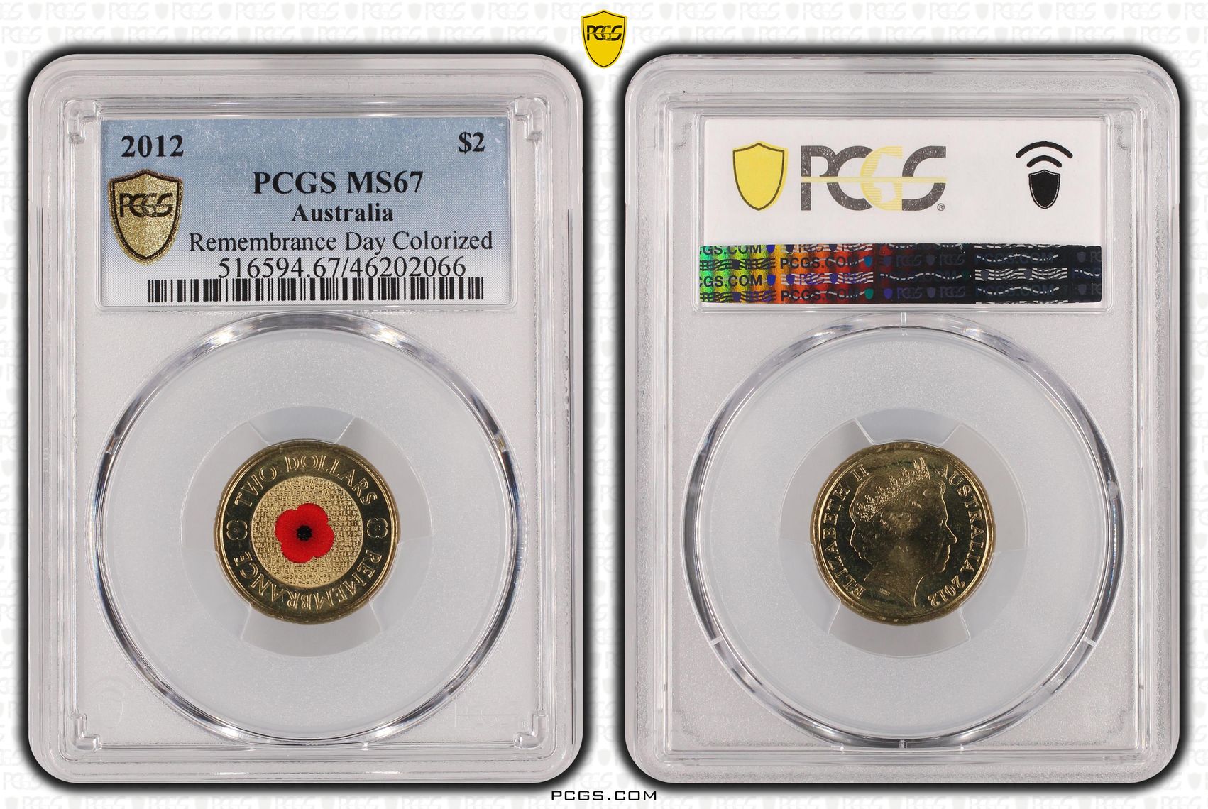 Remembrance Day Colored , Two Dollar, 2012, PCGS MS67